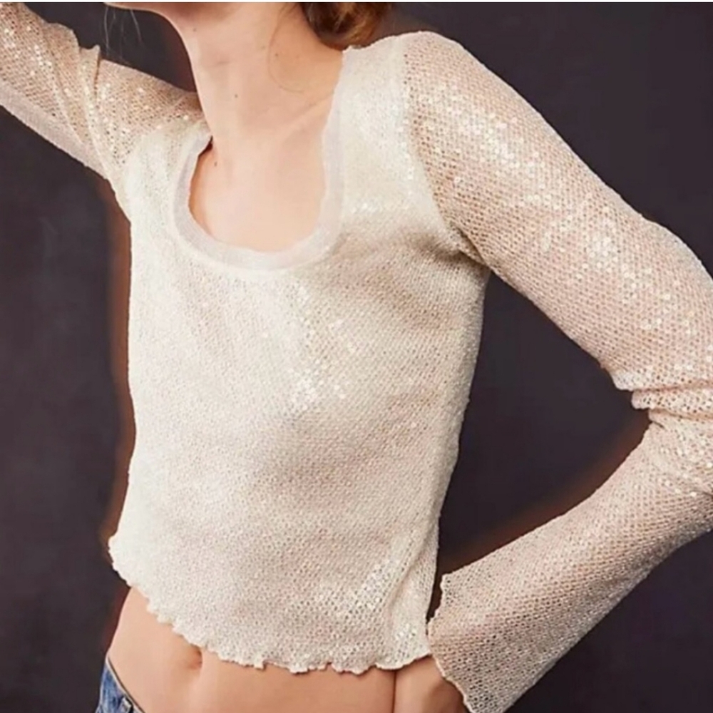 NWT Intimately Free People Late Night Disco Layering Top Ivory White Size Small